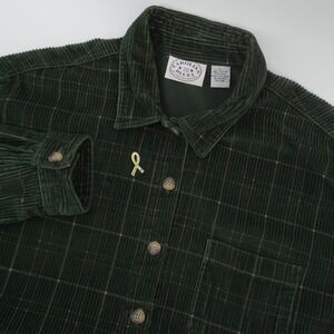 Vintage Carolina Blues Corduroy Shirt Womens L Green Plaid Button Up Long Sleeve